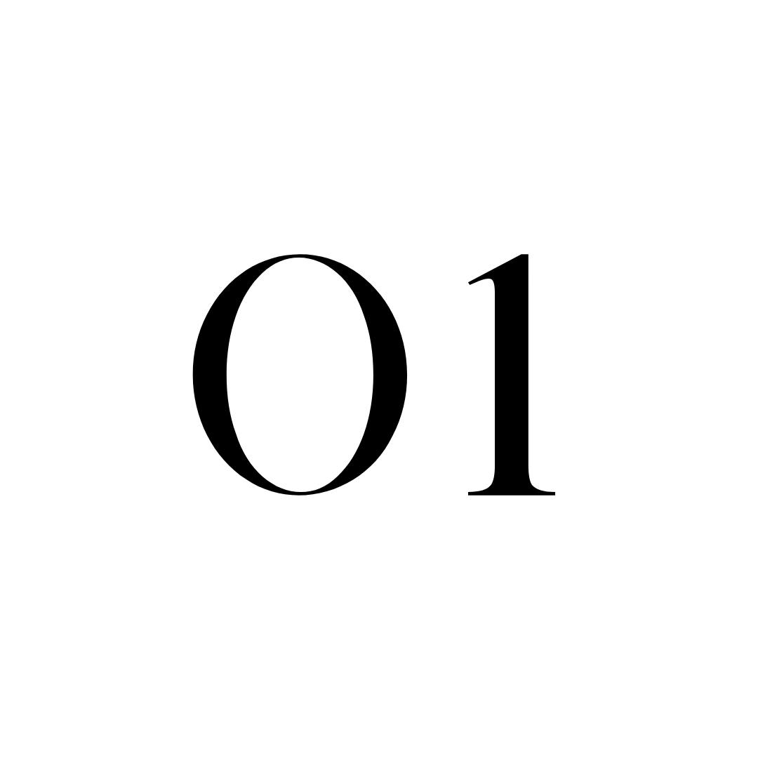 Black number '01' on a white background
