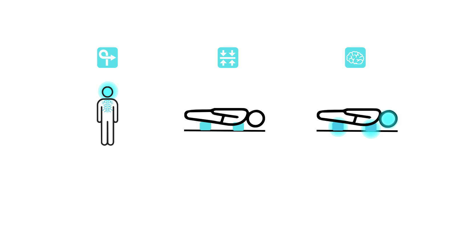 three columns illustrating the (un)Block method wtih icons overhead: shift, with an image of a person & nervous system, support, an image of a person lying on (un)Blocks, and sync, an icon of a brain with highlights over the blocks to show the mind-body activation.